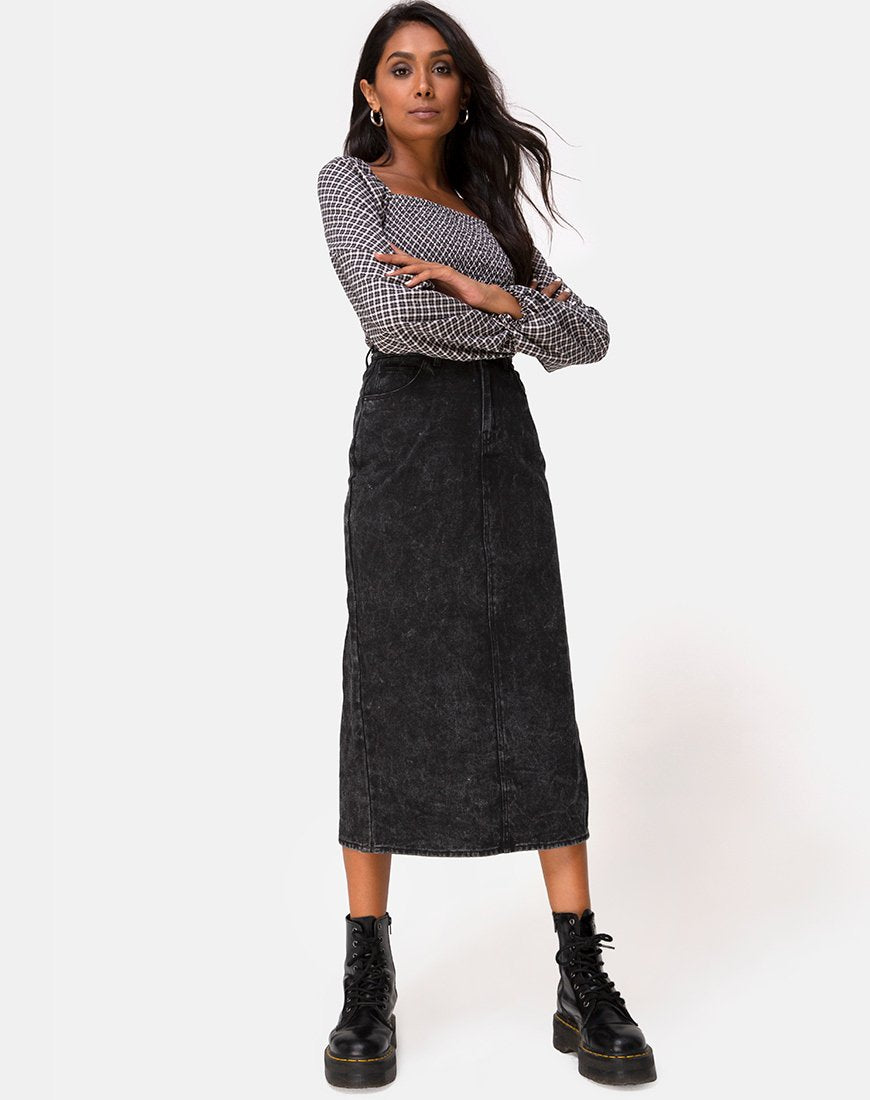 Lyra Falda Midi en Negro Lavado Piedra