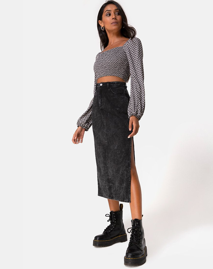 Imagen de Lyra Falda Midi en Negro Lavado Piedra