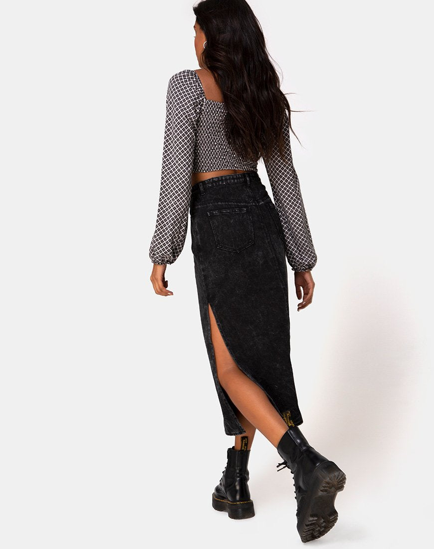 Lyra Falda Midi en Negro Lavado Piedra