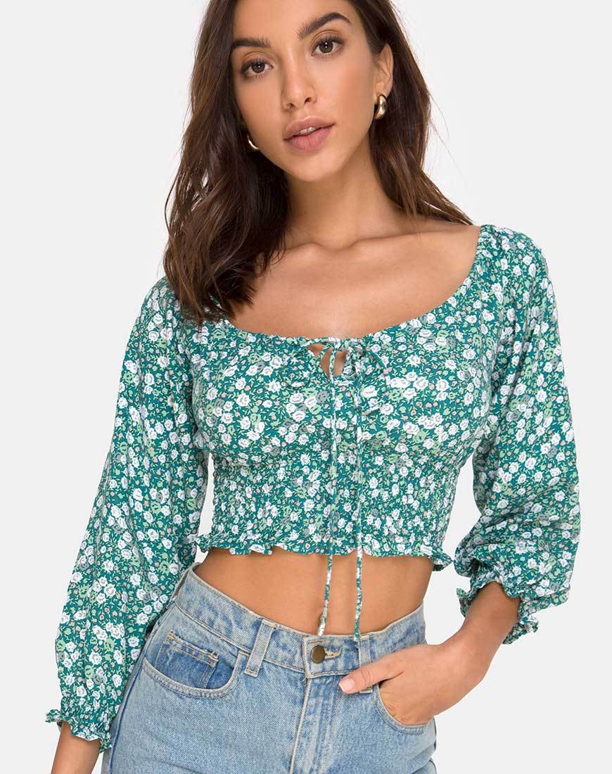 Lancer Crop Top en Floral Verde Campo