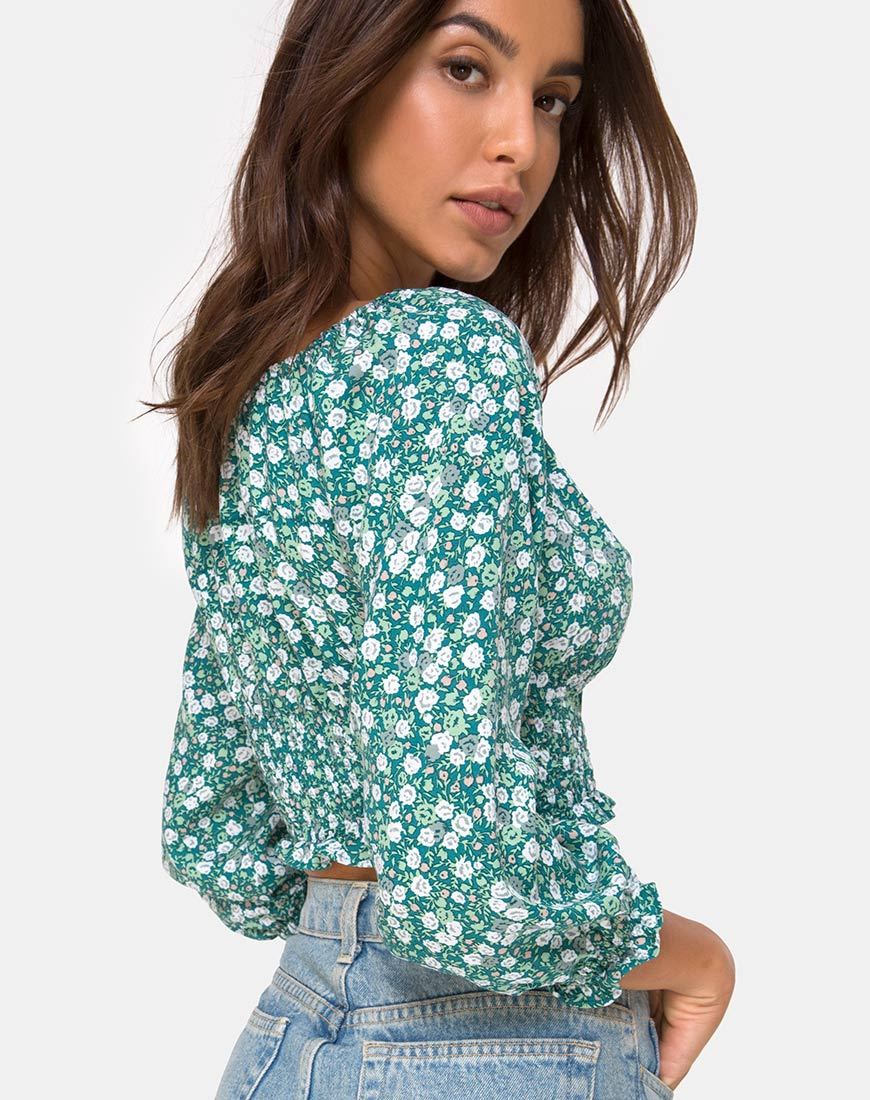 Lancer Crop Top en Floral Verde Campo
