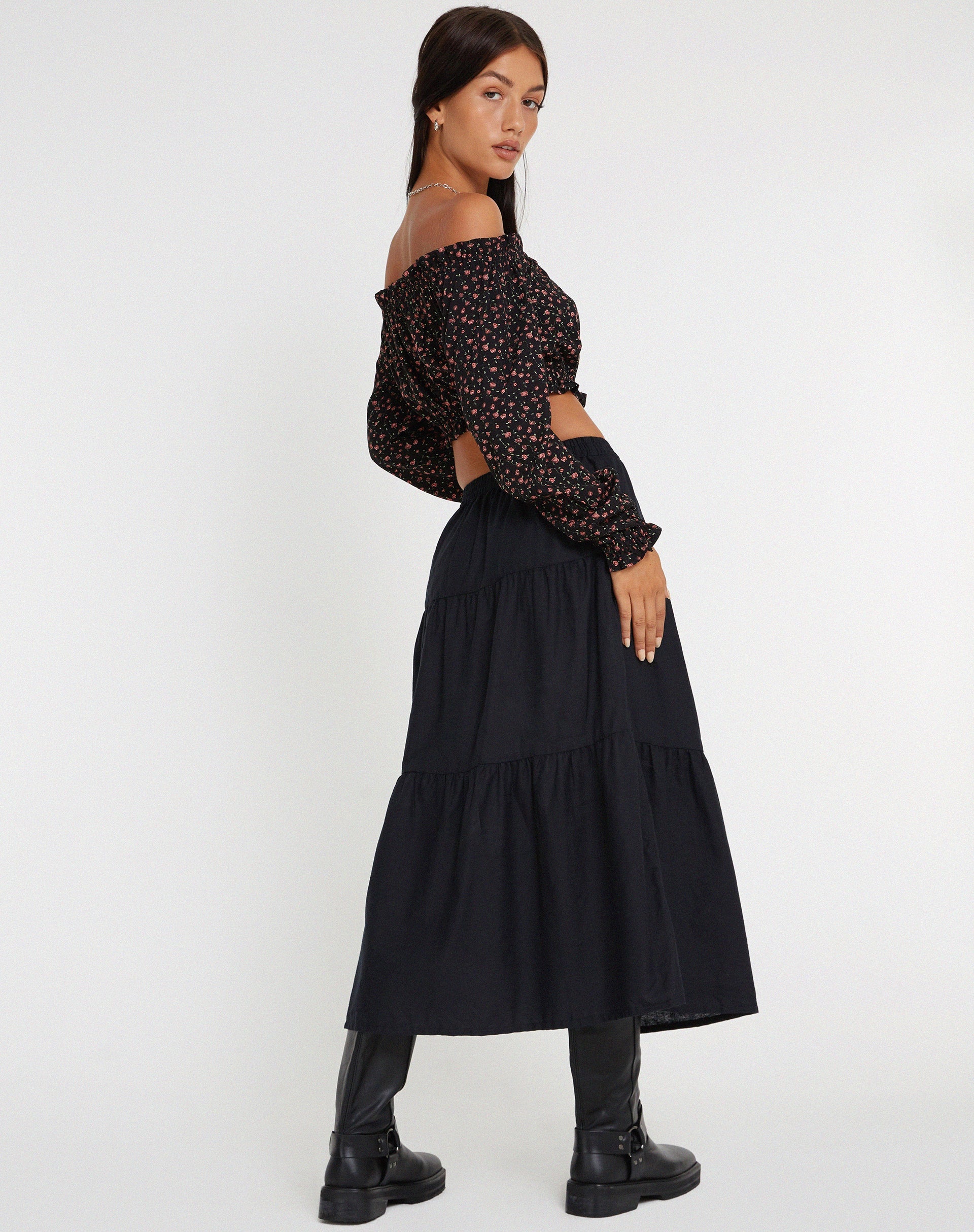 imagen de Madley Long Sleeve Bardot Top en Rosa Oscuro Rosa Negro