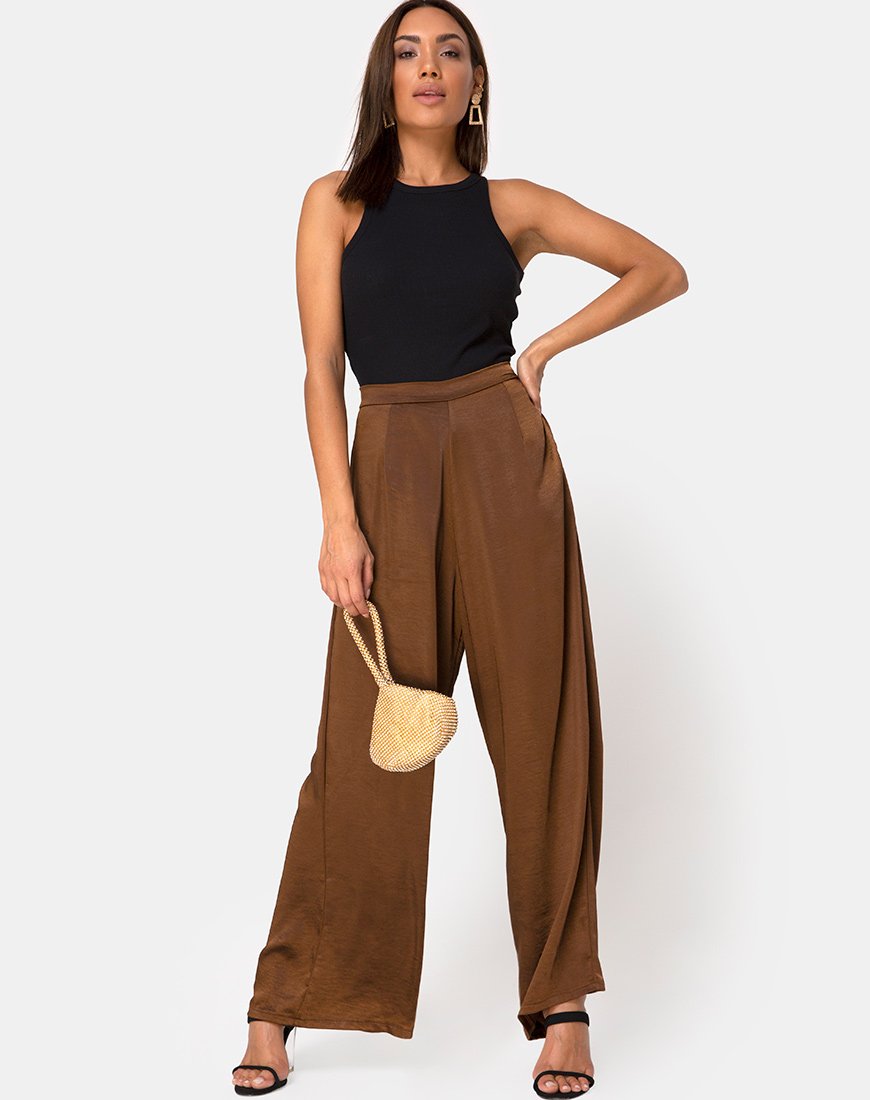 Pantalón Mara marrón satinado