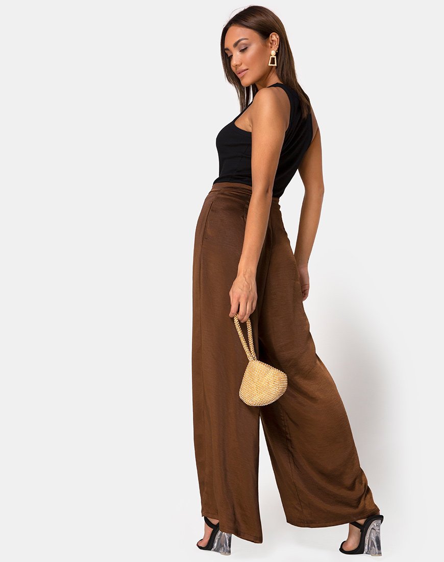 Pantalón Mara marrón satinado