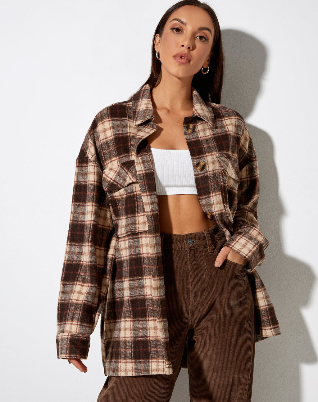 Camisa Marcella de cuadros marrones y crema