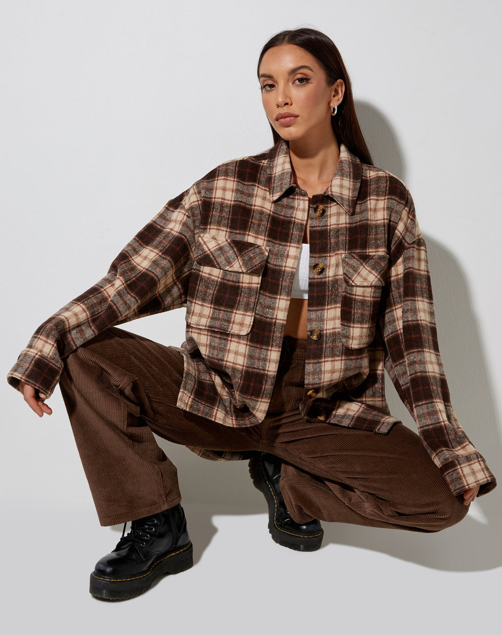 Camisa Marcella de cuadros marrones y crema