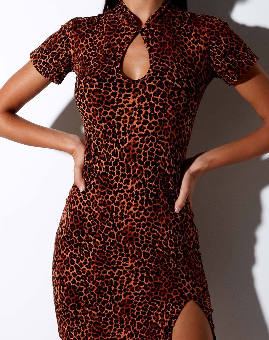 Imagen de Marlin Bodycon Dress in Ditsy Leopard Orange