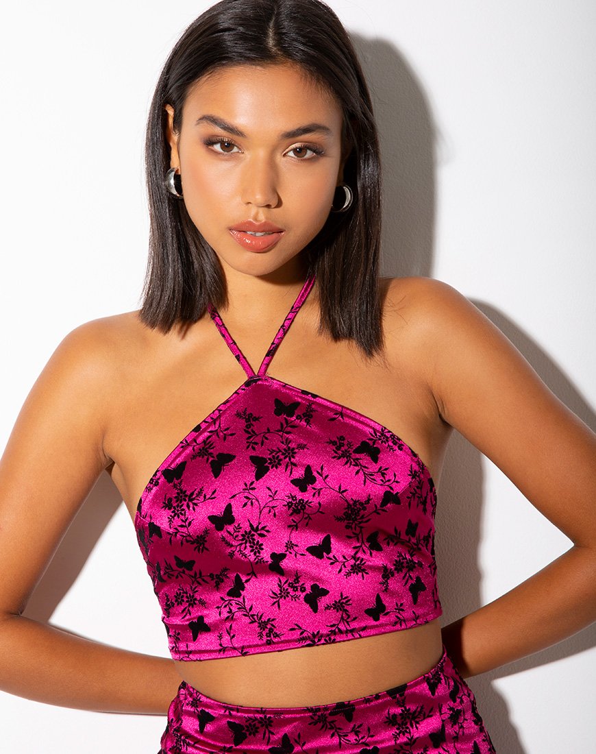 Maudy Crop Top Rosa Flor de Mariposa