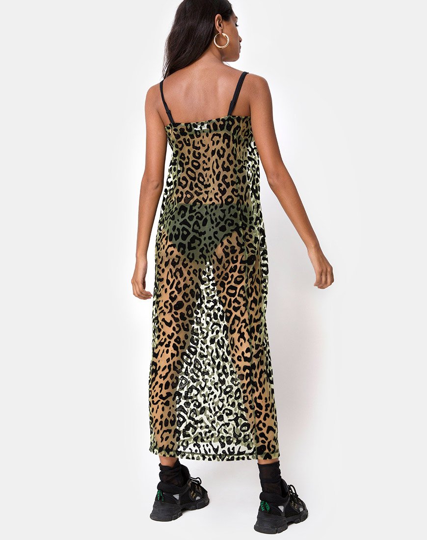 Maxi Vestido Maxine en Lime Animal Flock