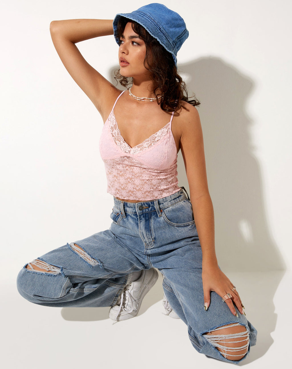Mayrinda Crop Top de Encaje Rosa Dulce