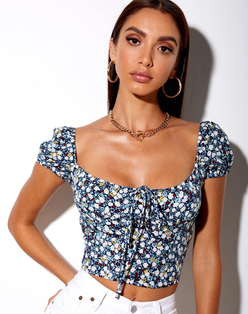 Imagen de Mazu Top in Floral Field Navy