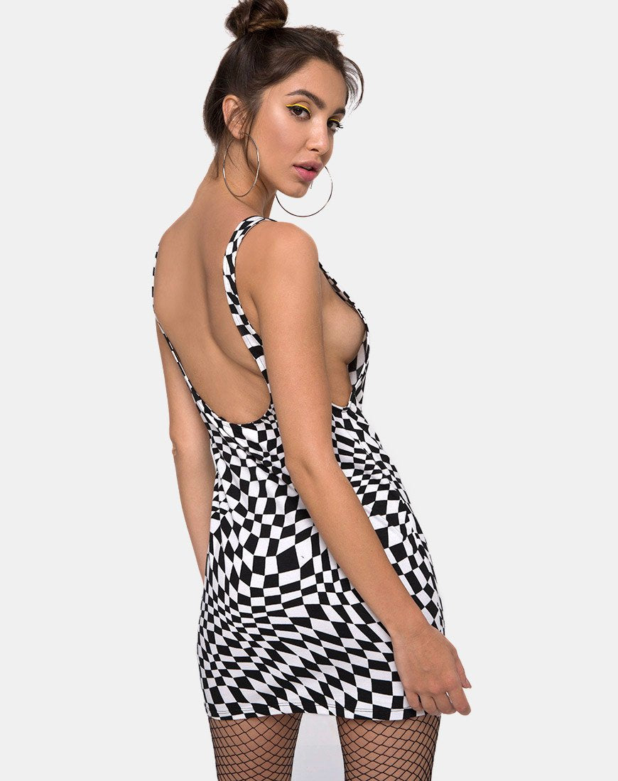 Mini Vestido Mebie en Bandera Cuadrada Blanco y Negro