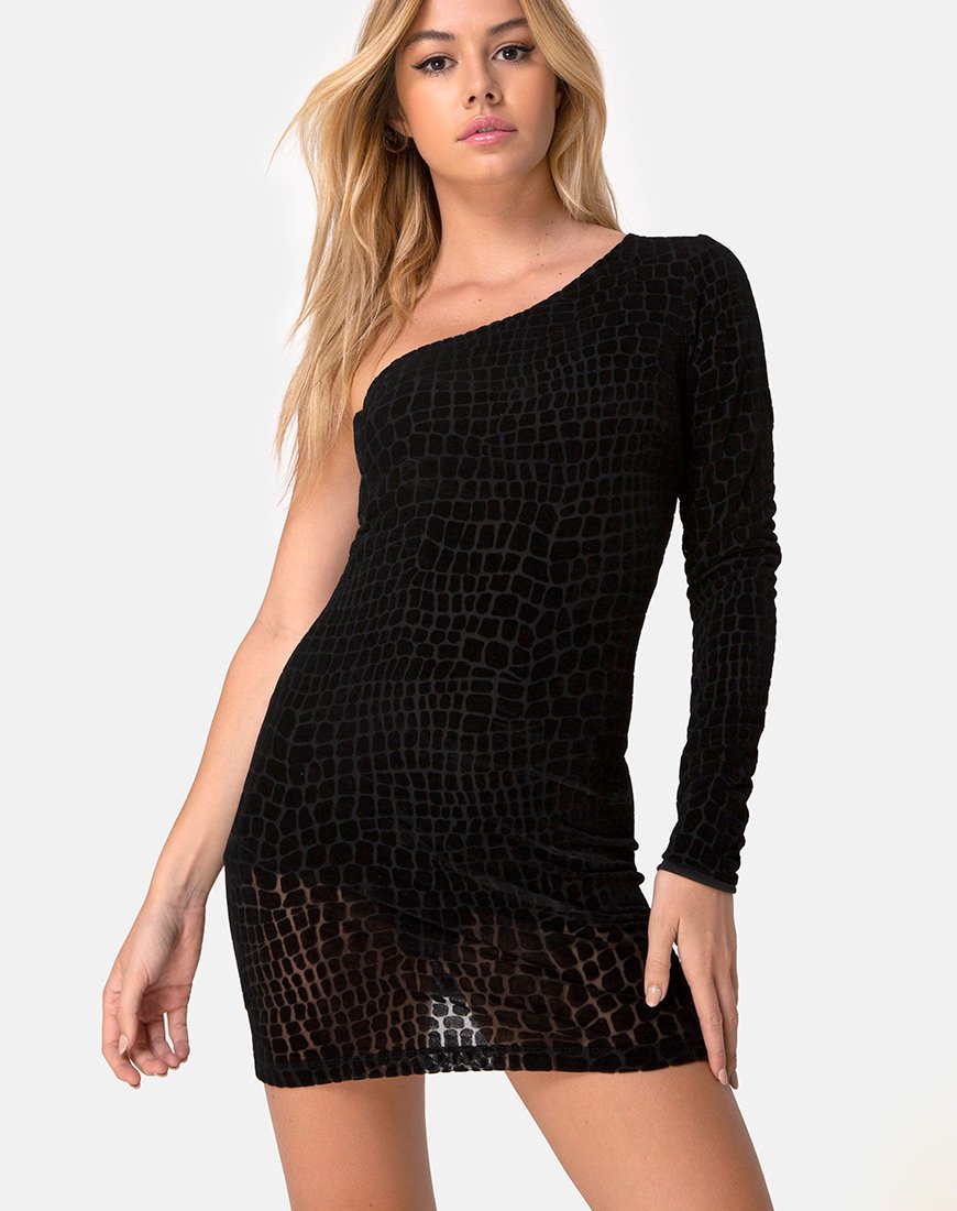 Mega Bodycon Dress en Croc Flock Negro