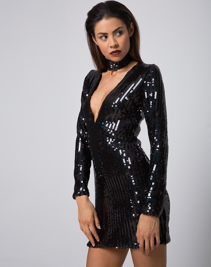 Imagen de Meli Vestido y Gargantilla de Lentejuelas Negro Iridiscente