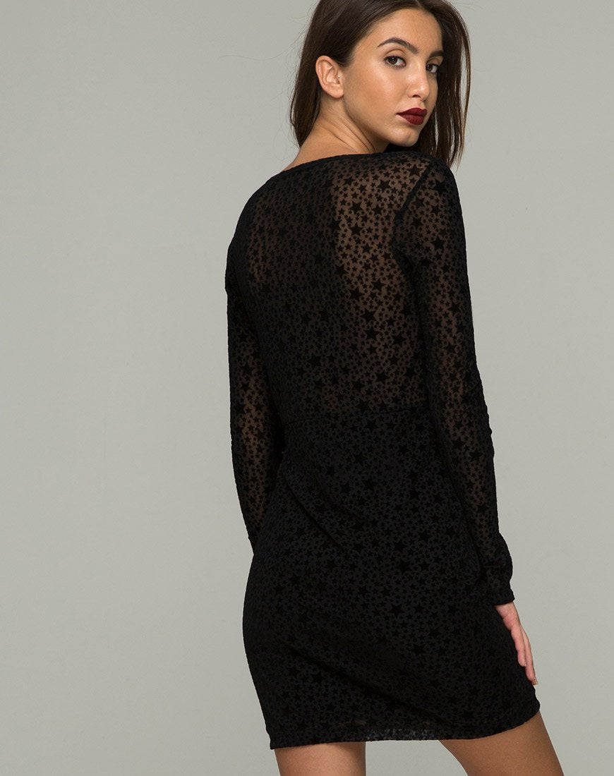 Meli Plunge Dress en encaje Flock Star Negro