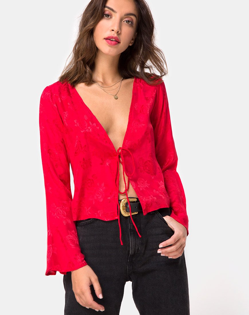 Blusa Mérida en satén rojo