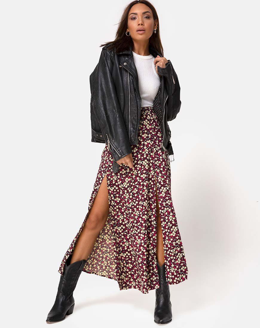 Imagen de Mica Maxi Falda en Floral Campo Ciruela