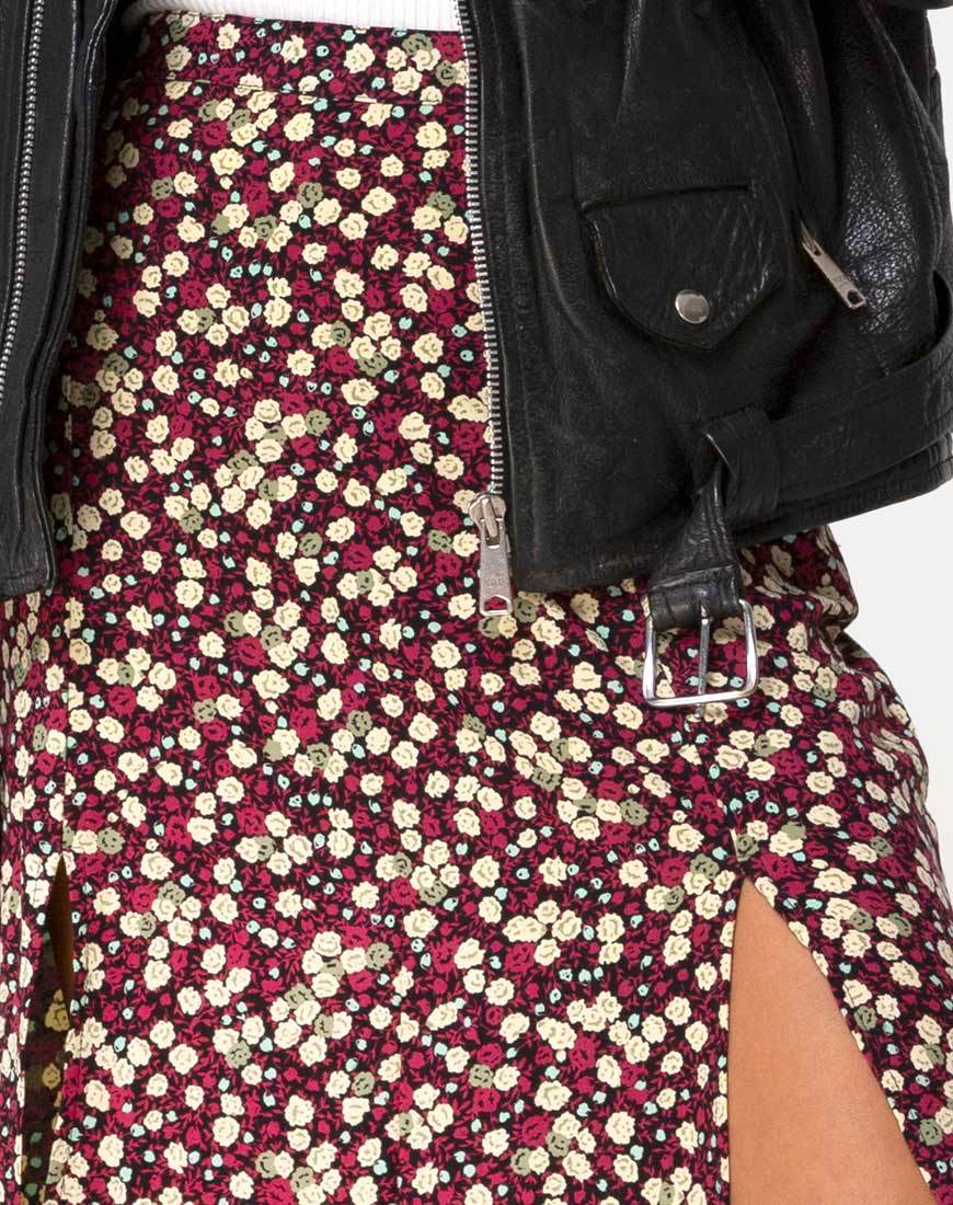 Imagen de Mica Maxi Falda en Floral Campo Ciruela
