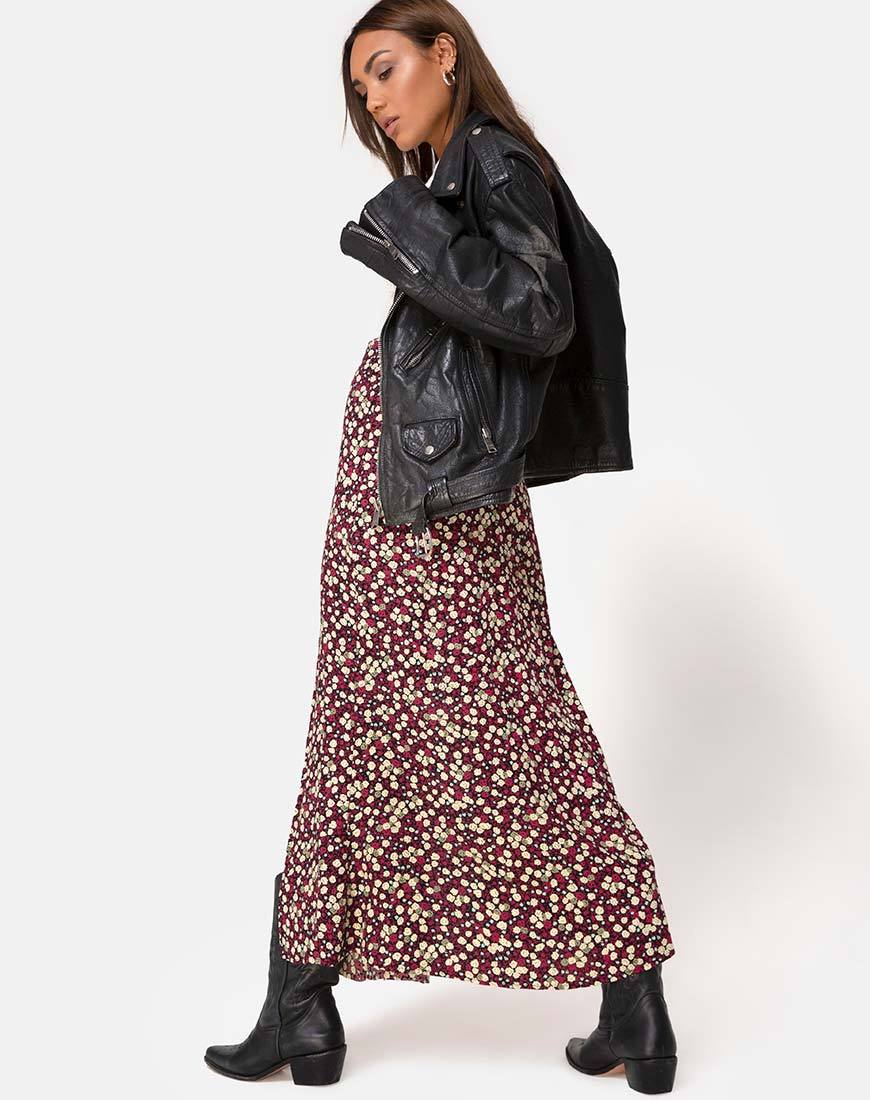 Imagen de Mica Maxi Falda en Floral Campo Ciruela