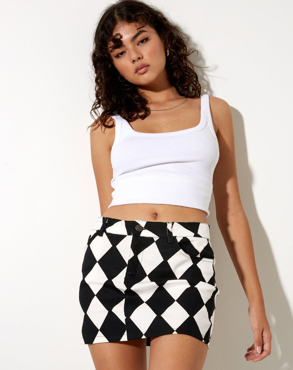 Minifalda Micro Broomy en Harlequin Blanco y Negro