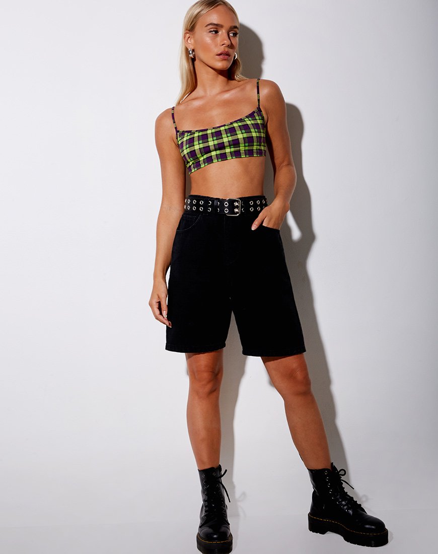 Imagen de Micro Crop Top en cuadros verdes y morados
