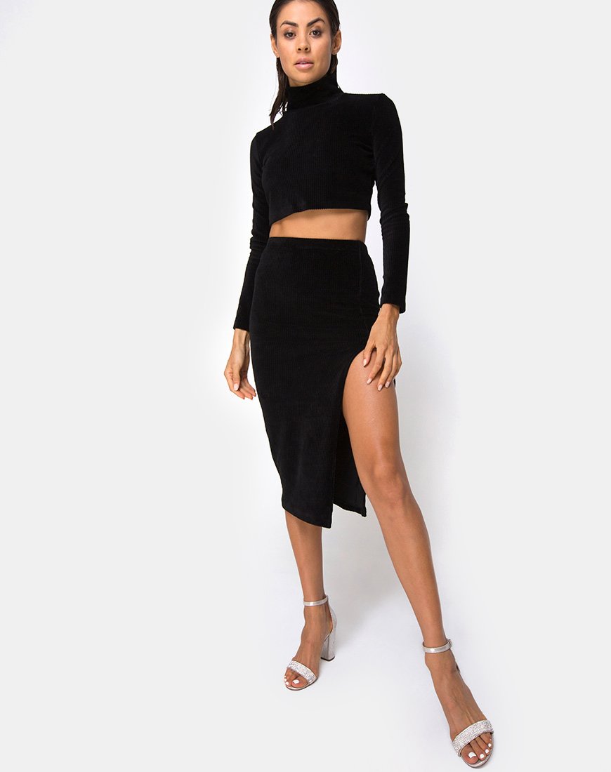 Imagen de la falda Cheri Midi de canalé negra