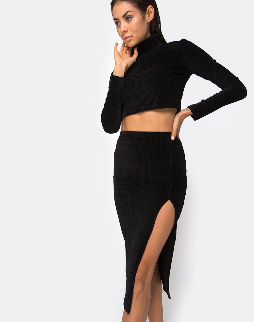 Imagen de la falda Cheri Midi de canalé negra