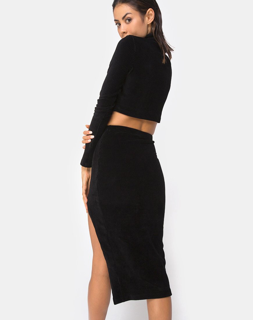 Cheri Falda Midi en Rib Negro