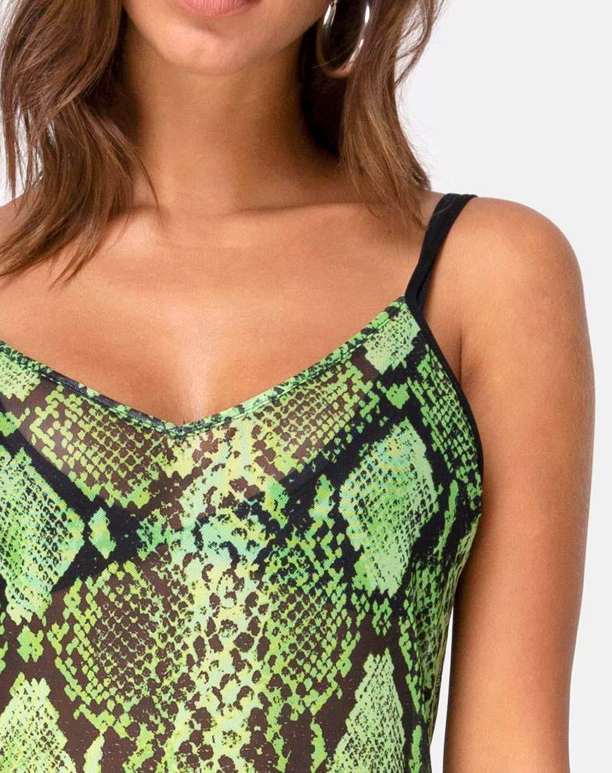 Imagen de Midnight Midi Dress in Slime Lime Snake Mesh