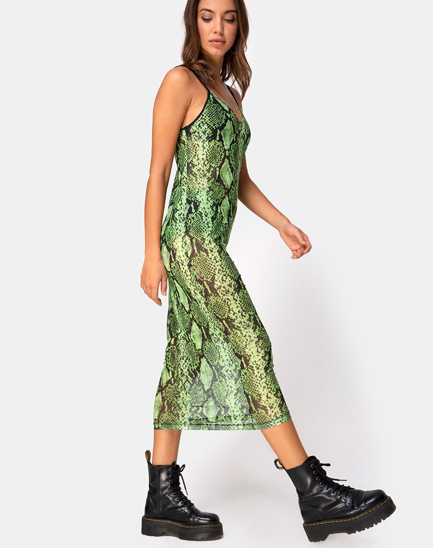 Imagen de Midnight Midi Dress in Slime Lime Snake Mesh