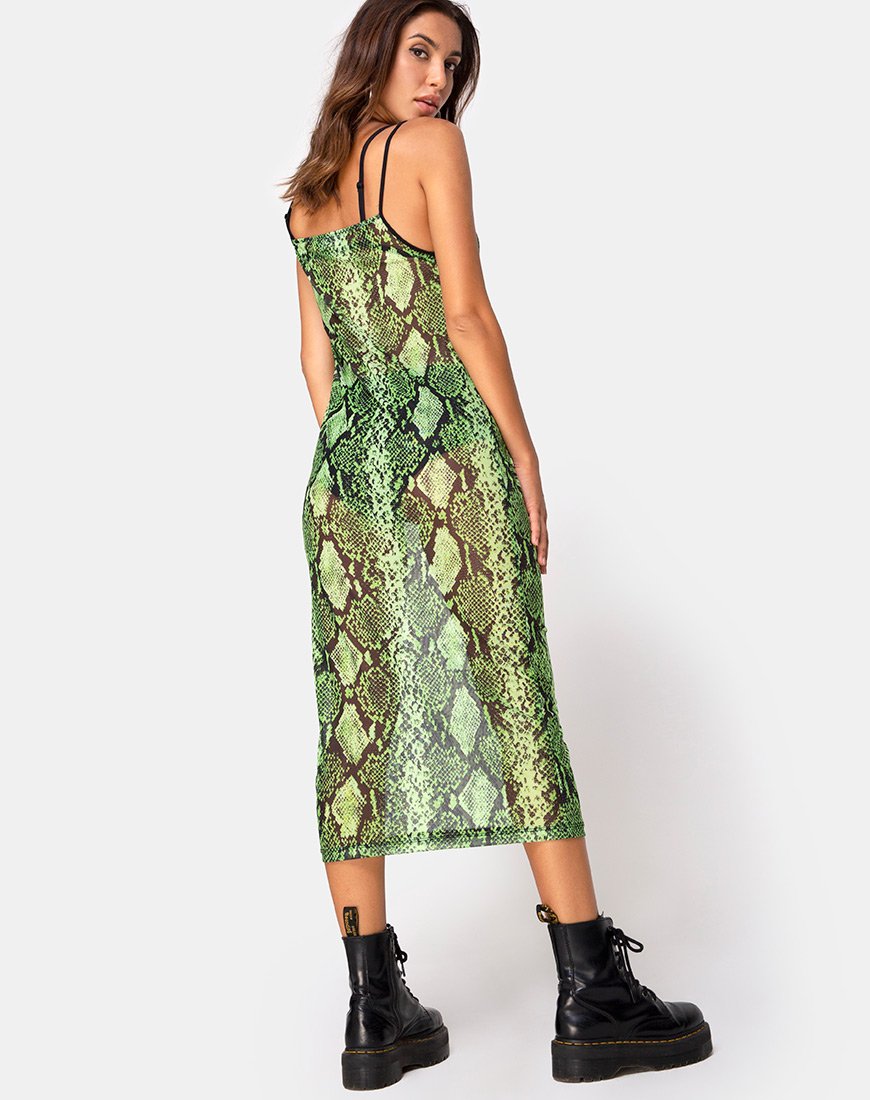 Imagen de Midnight Midi Dress in Slime Lime Snake Mesh