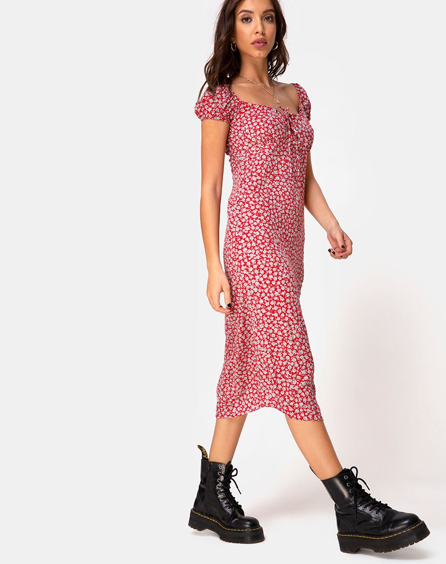 Imagen del vestido Milla en Ditsy Rose Red Silver