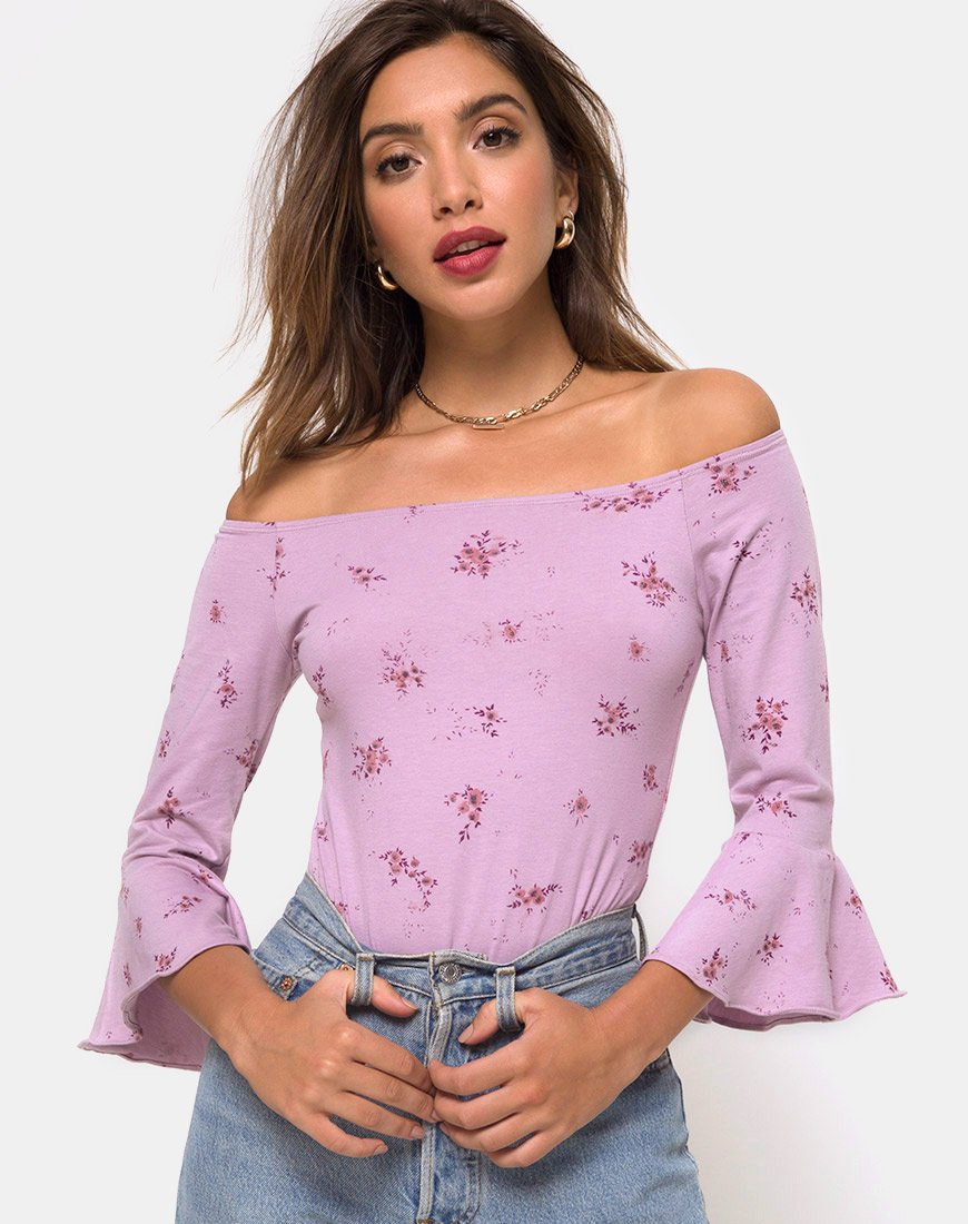 Top sin hombros Mingga en Forget Me Not Lila