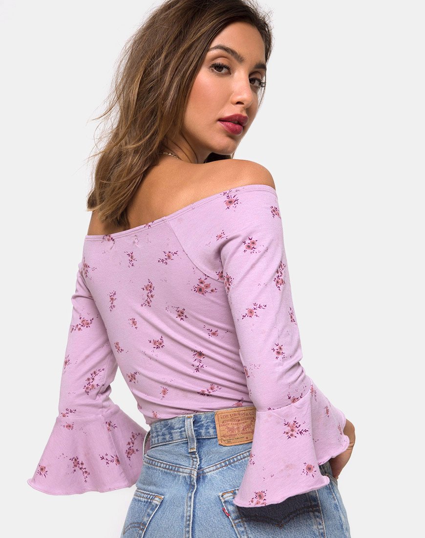 Top sin hombros Mingga en Forget Me Not Lila