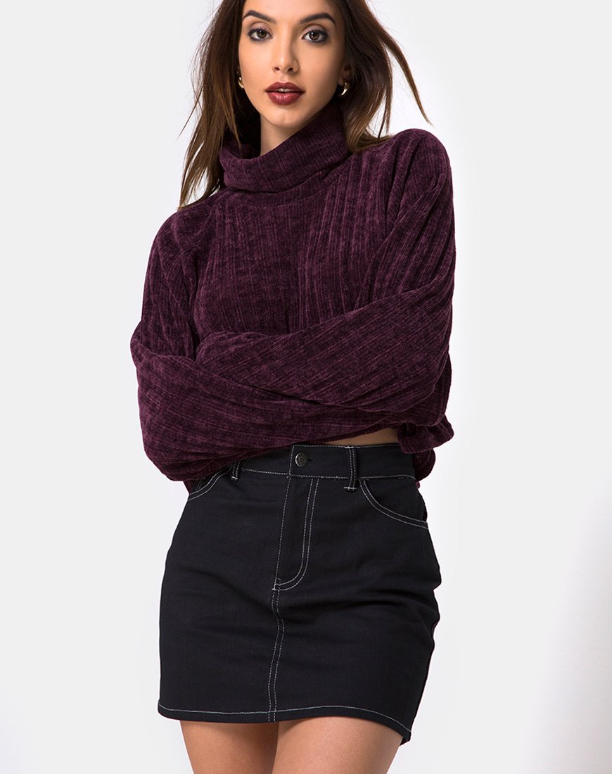 Minifalda Broomy en negro con puntada blanca
