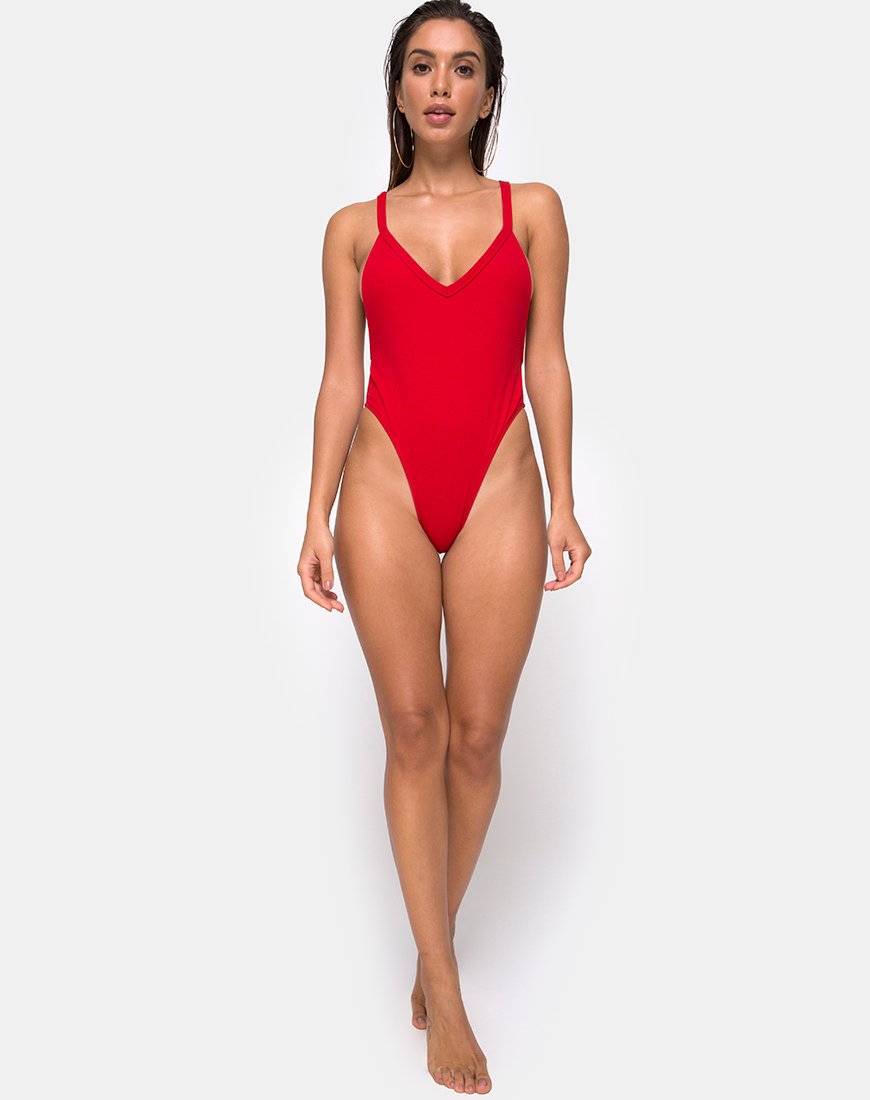 Imagen del bañador Miro de canalé rojo