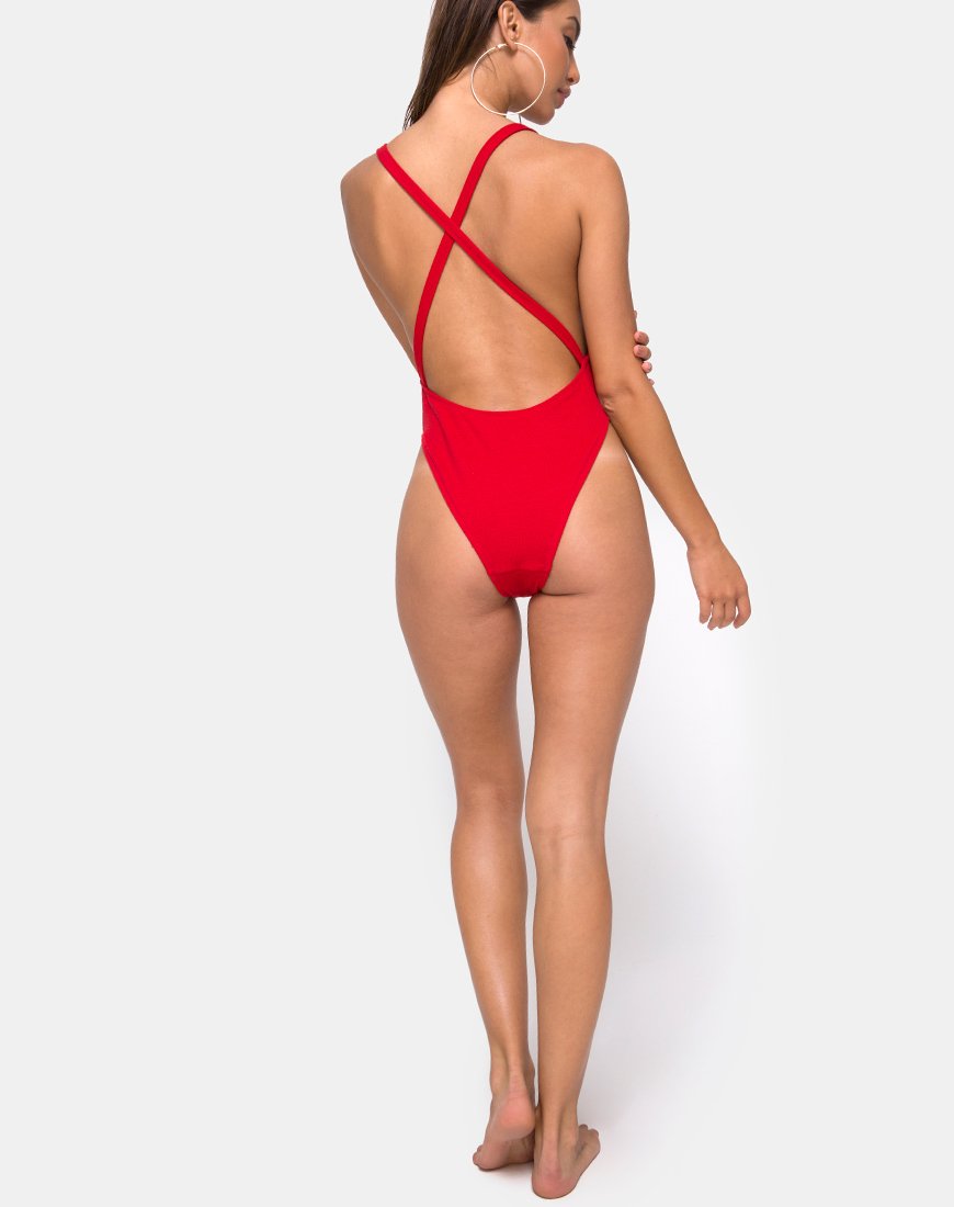 Imagen del bañador Miro de canalé rojo