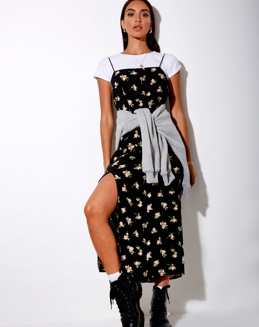 Maxi Vestido Mirza en Rosa Jardín Negro