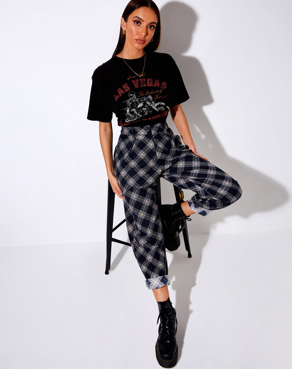 Pantalón Misca en cuadros de los años 20 negro y gris