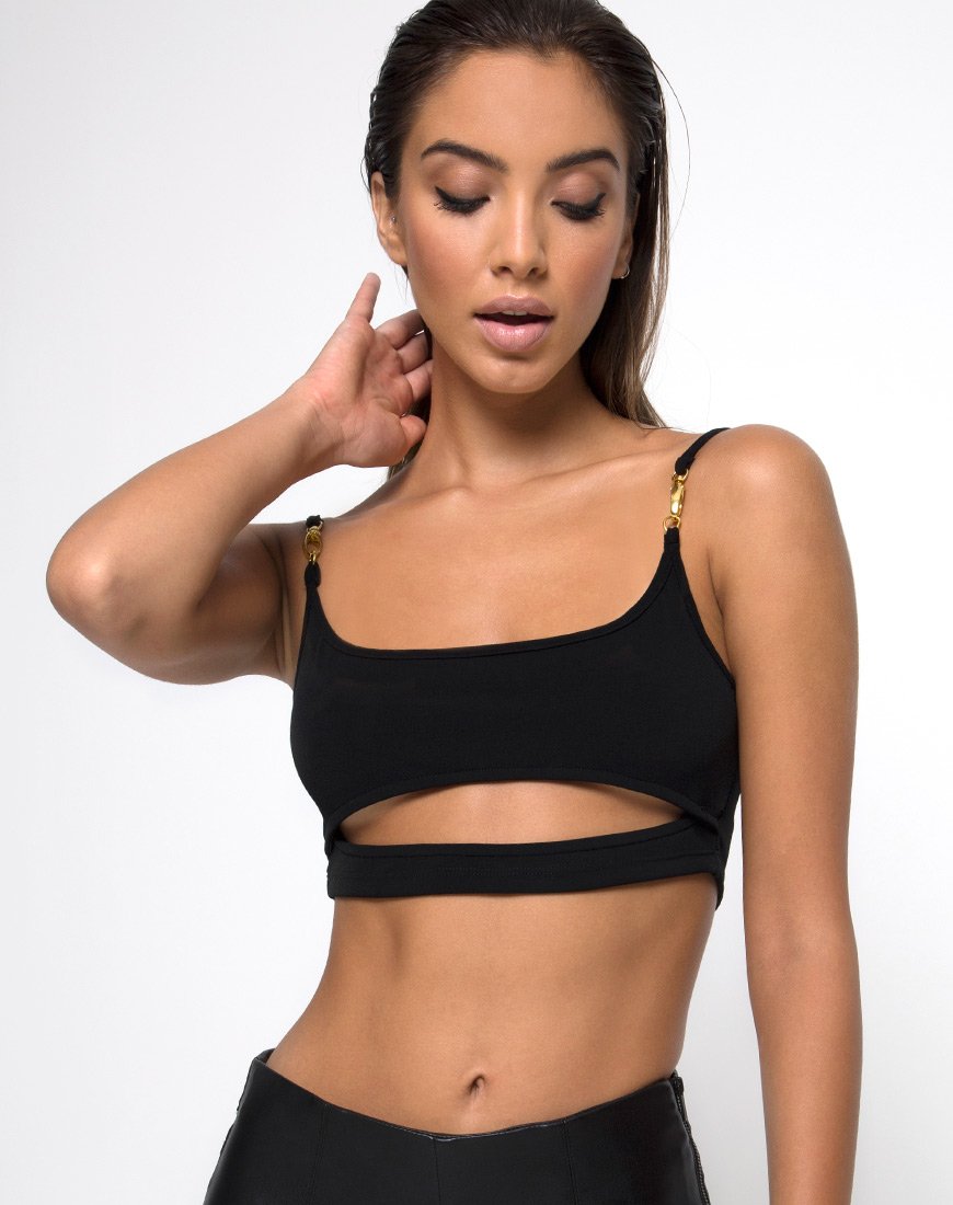 Mish Cutout Crop Top en Negro Broche de Oro