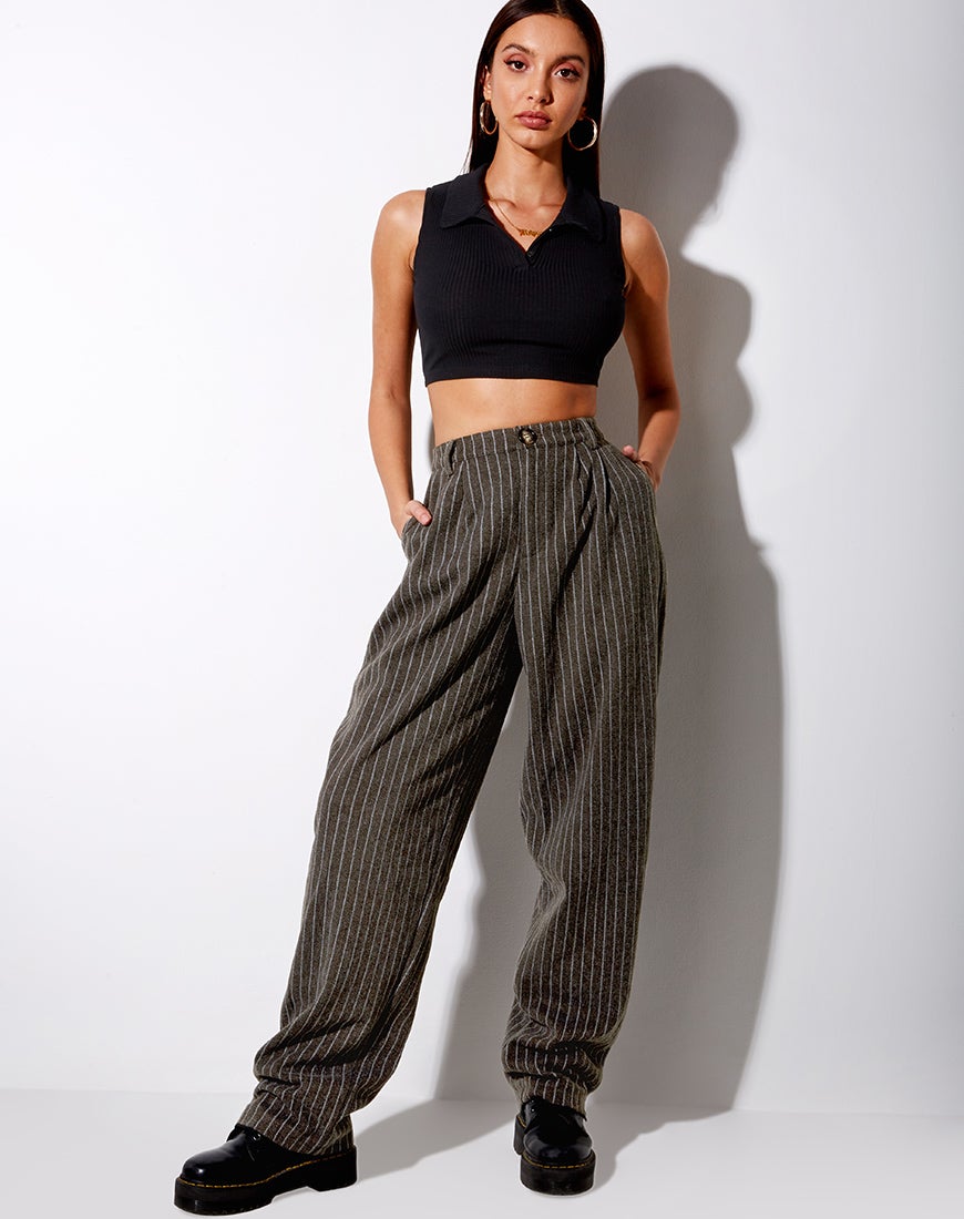 Imagen de Misha Pantalones anchos a rayas marrones