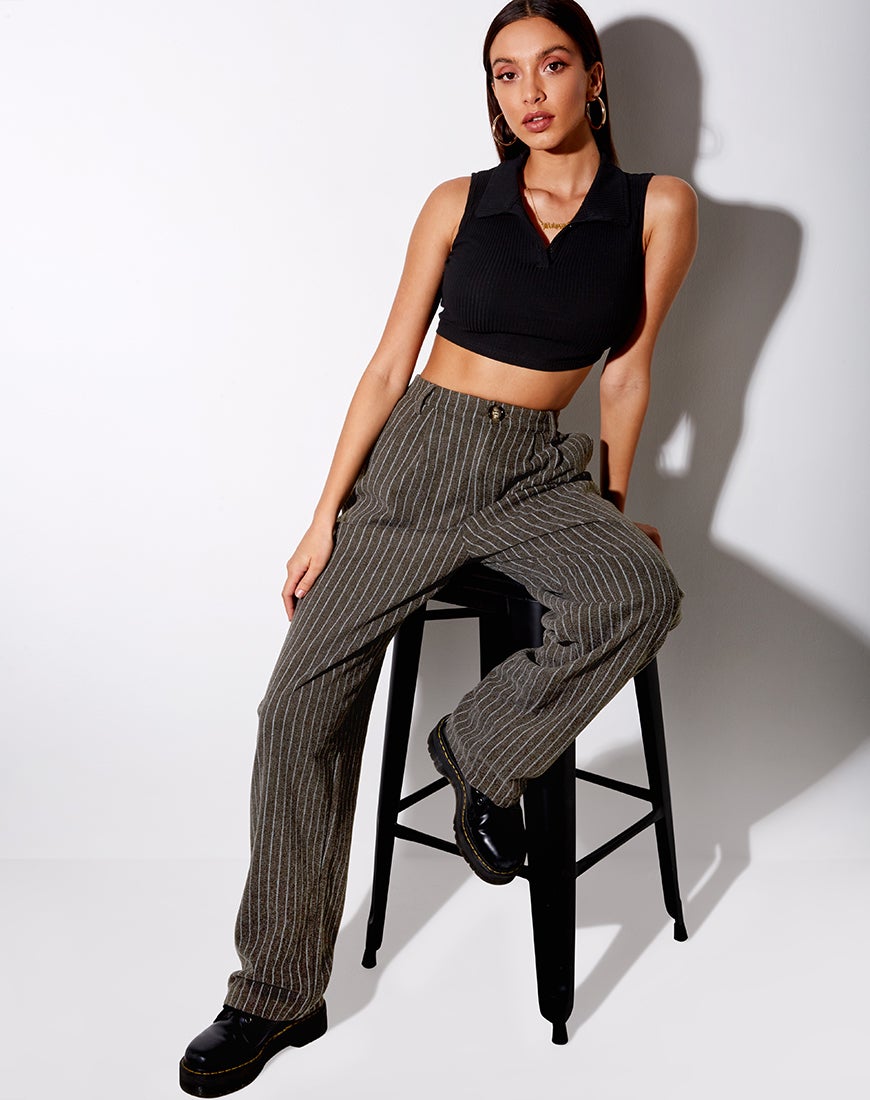 Imagen de Misha Pantalones anchos a rayas marrones