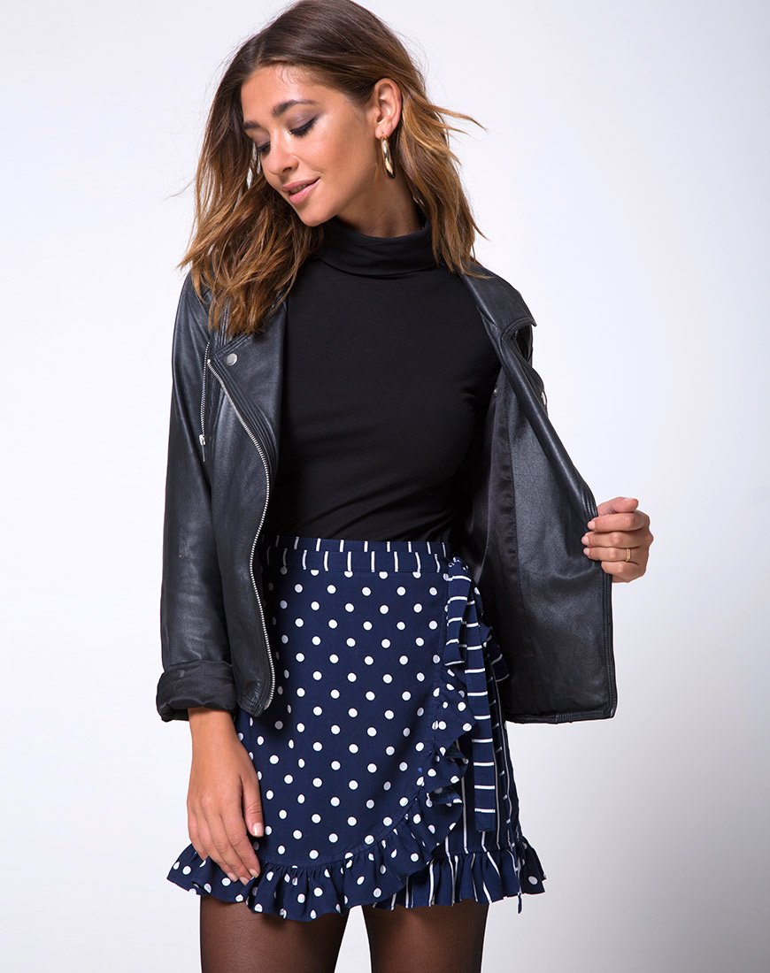 Minifalda Miza de lunares y rayas azul marino