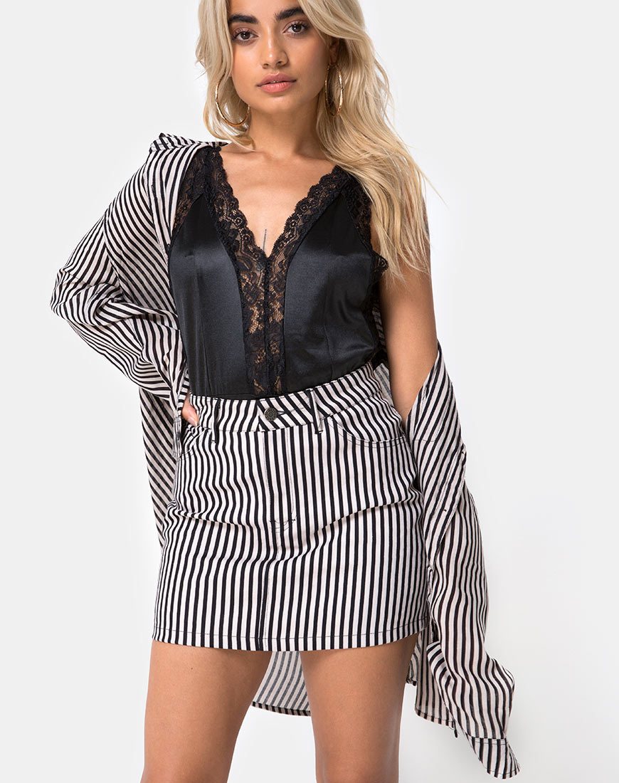Minifalda Broomy en mini raya diplomática negra y nude