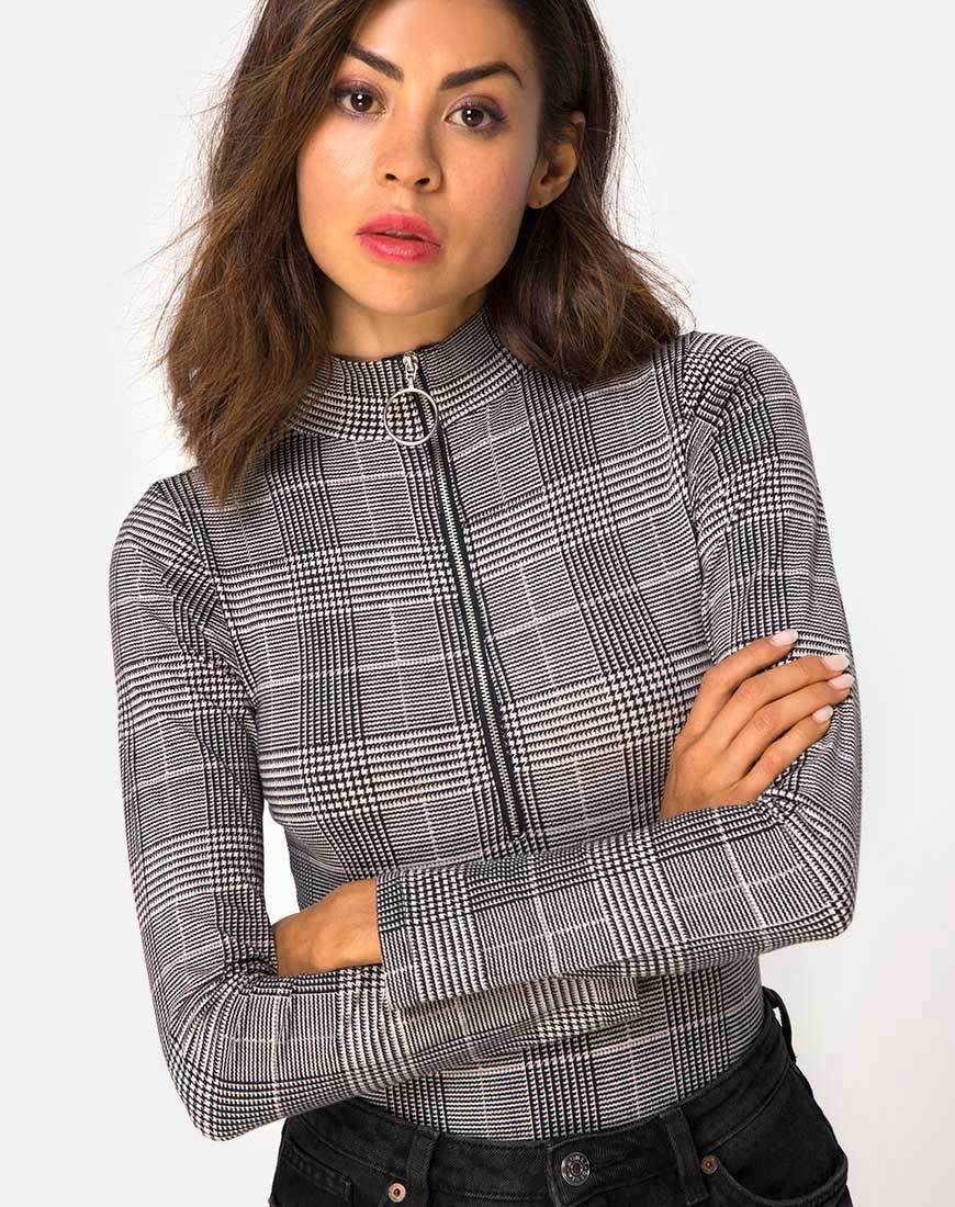 Molaka Corpiño de cuello alto en Charles Check Gris