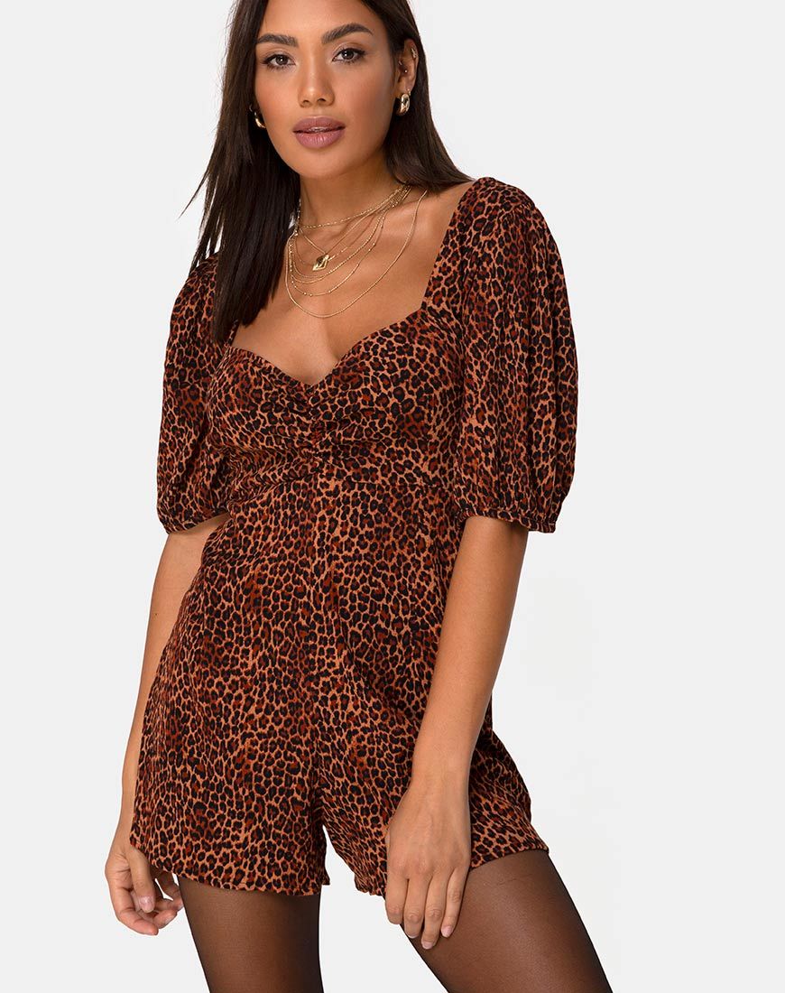 Imagen de Monali Playsuit en Crinkle Ditsy Leopard Naranja