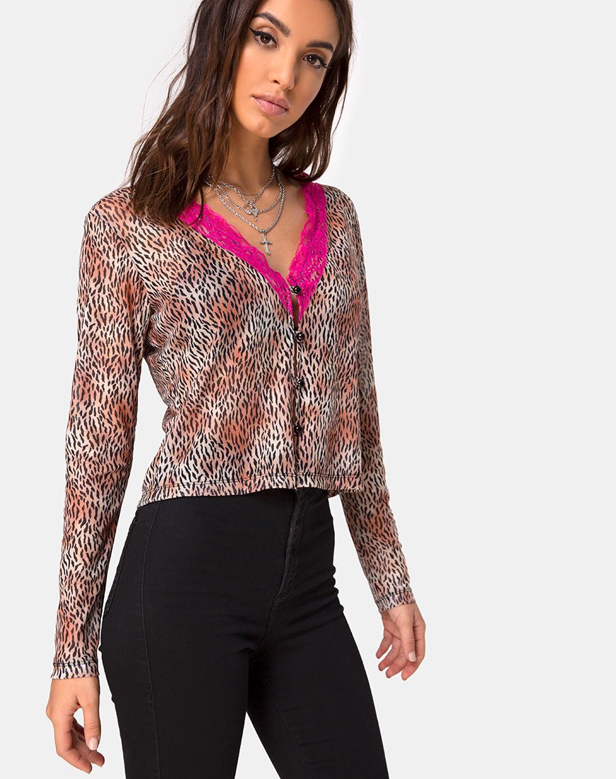 Moqui Top Mini Malla Tigre con Encaje Violeta