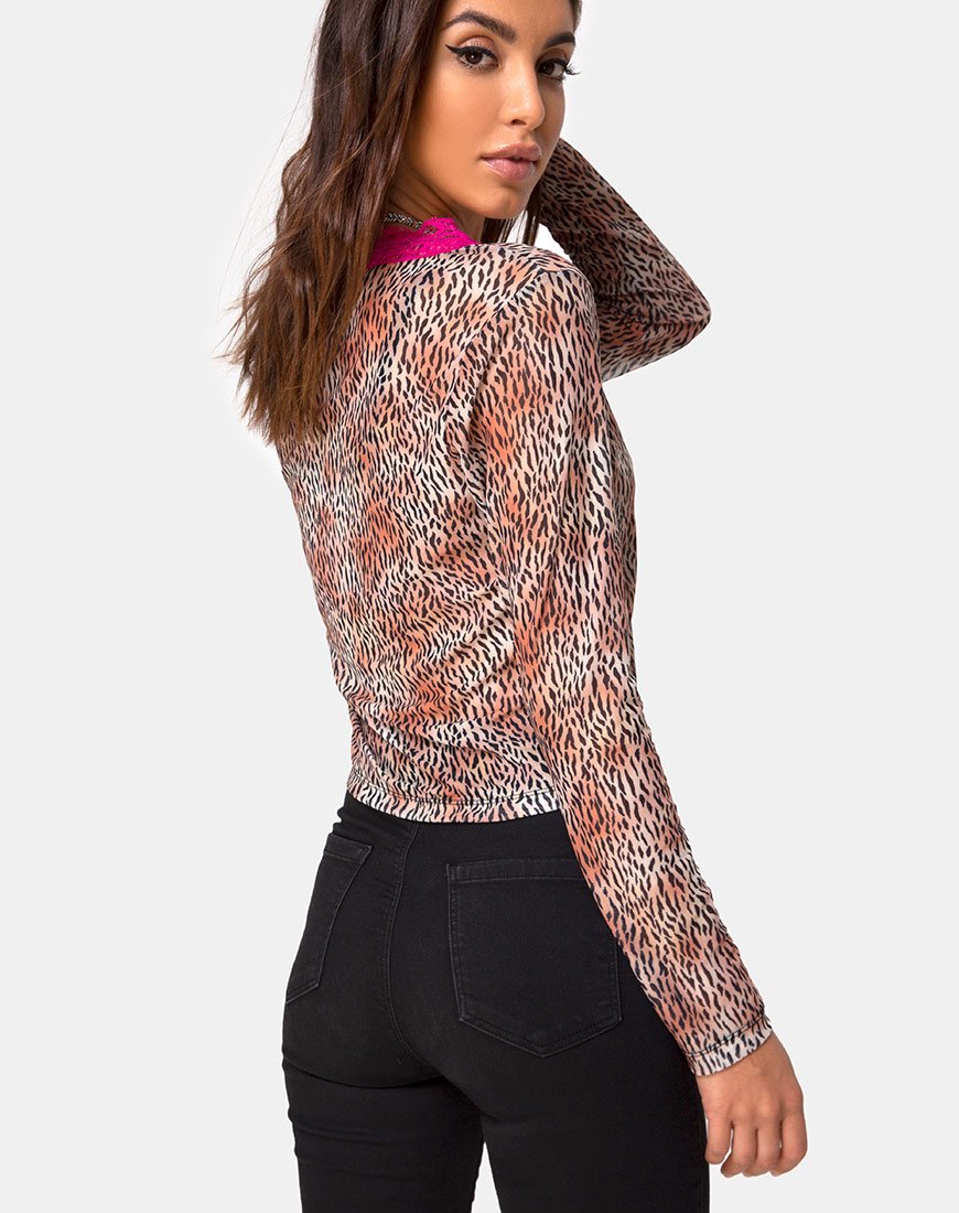 Moqui Top Mini Malla Tigre con Encaje Violeta