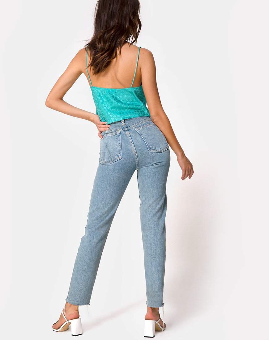 Imagen de Mordes Top de satén Ditsy Rose Azul