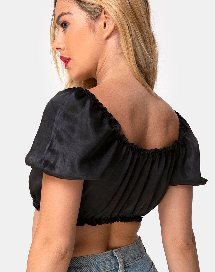 Imagen de Morgan Crop Top de satén Negro
